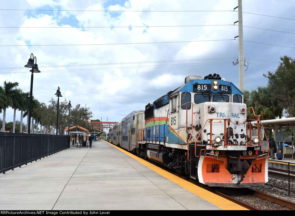 Tri-Rail Train # P681 arriving into WPB behind the 815 